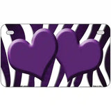 Purple White Zebra Hearts Oil Rubbed Metal Novelty License Plate 7" x 4" (MP)