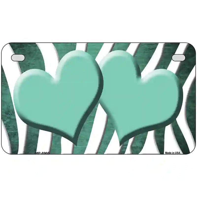 Mint White Zebra Hearts Oil Rubbed Metal Novelty License Plate 7" x 4" (MP)