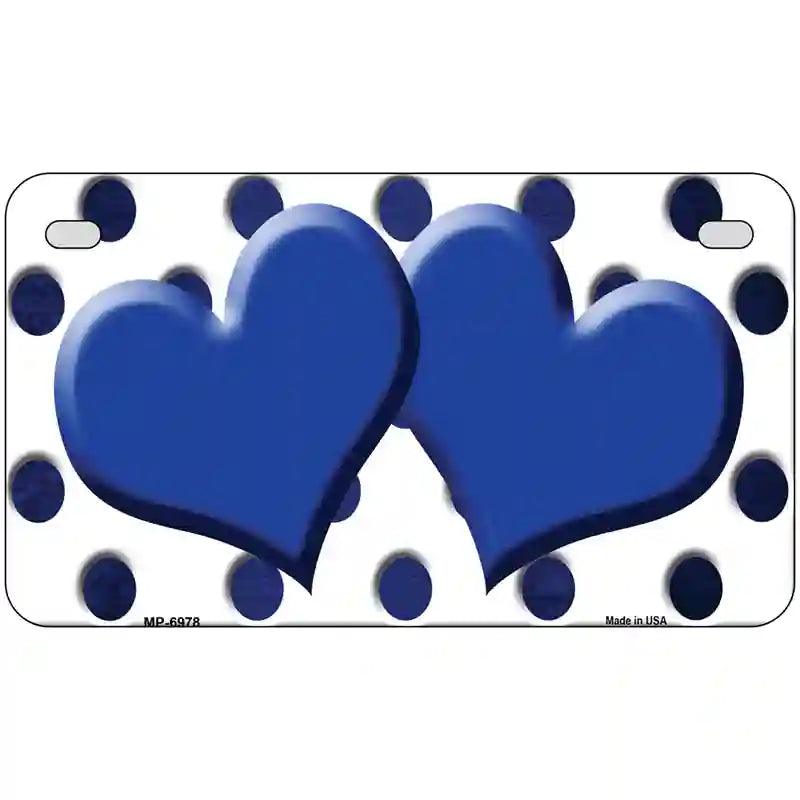 Blue White Dots Hearts Oil Rubbed Metal Novelty License Plate 7" x 4" (MP)