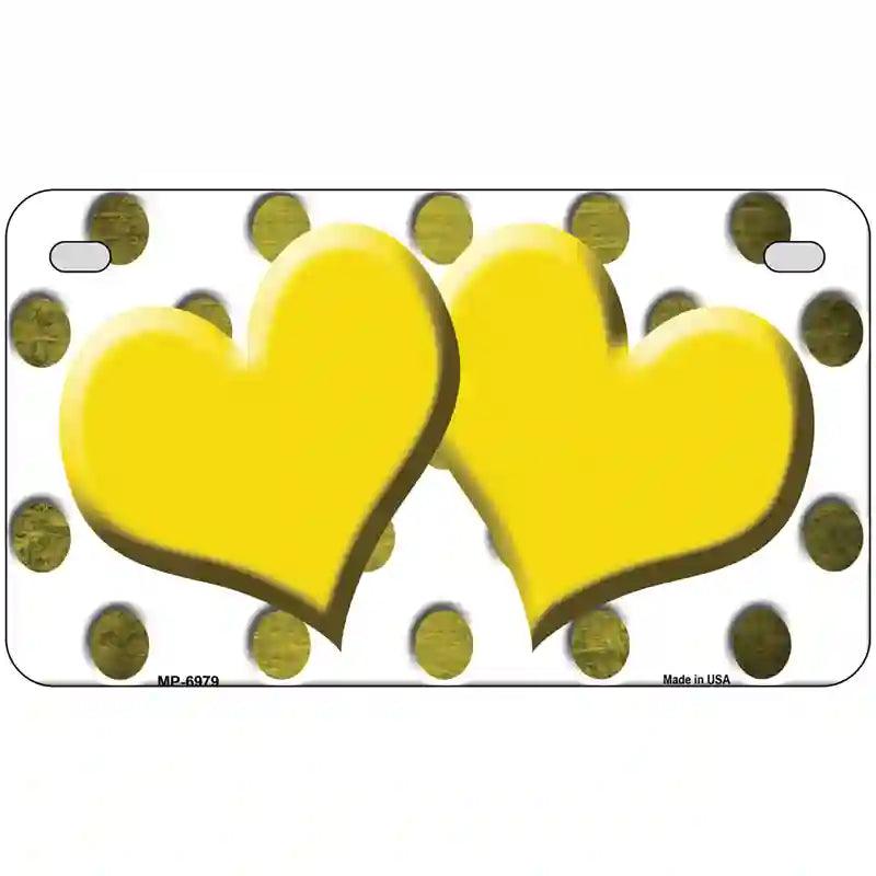 Yellow White Dots Hearts Oil Rubbed Metal Novelty License Plate 7" x 4" (MP)