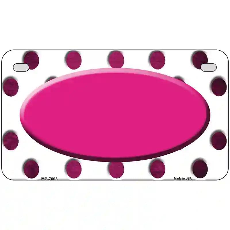 Pink White Dots Oval Oil Rubbed Metal Novelty License Plate 7" x 4" (MP)