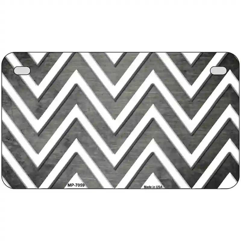 Gray White Chevron Oil Rubbed Metal Novelty License Plate 7" x 4" (MP)