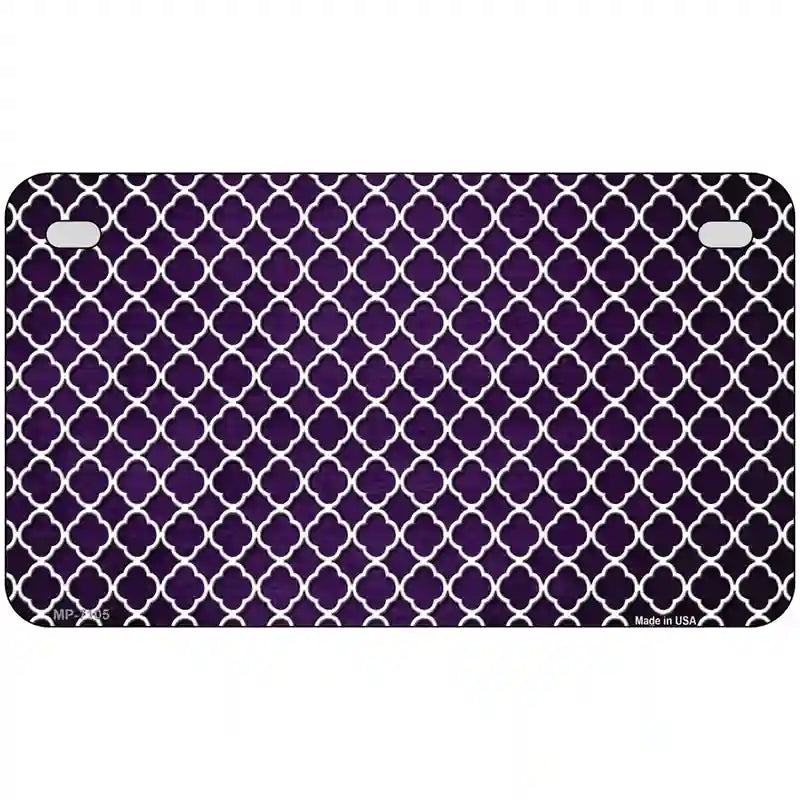 Purple White Quatrefoil Oil Rubbed Metal Novelty License Plate 7" x 4" (MP)