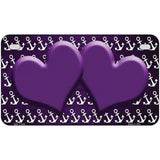 Purple White Anchor Hearts Oil Rubbed Metal Novelty License Plate 7" x 4" (MP)