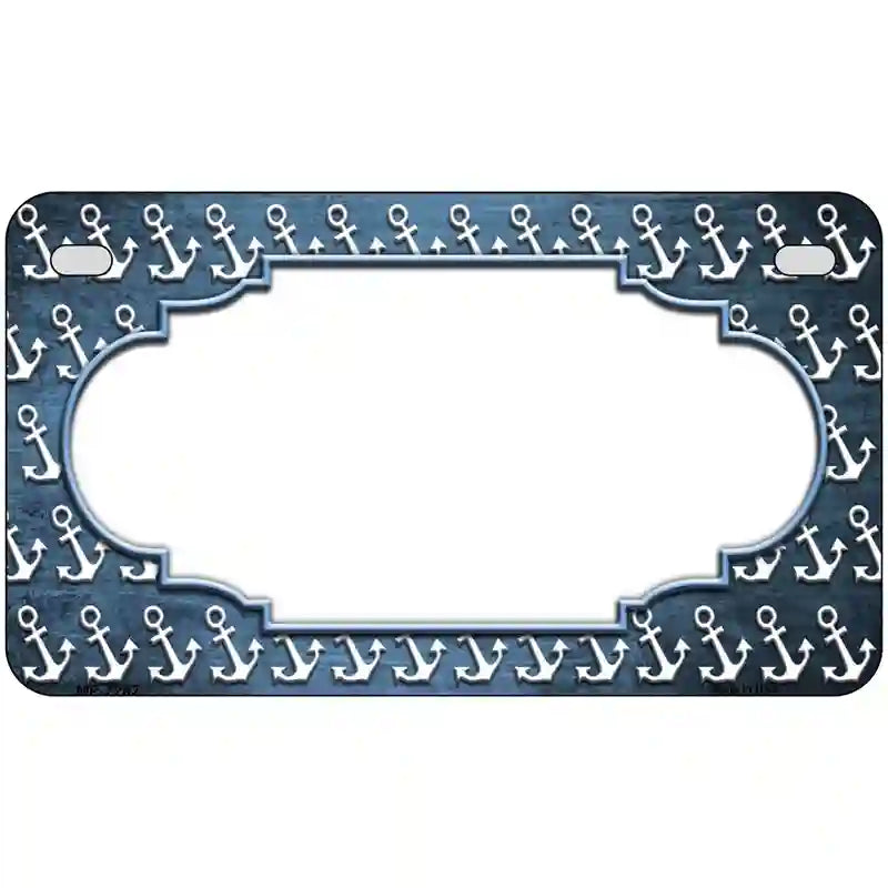 Light Blue White Anchor Scallop Oil Rubbed Metal Novelty License Plate 7" x 4" (MP)