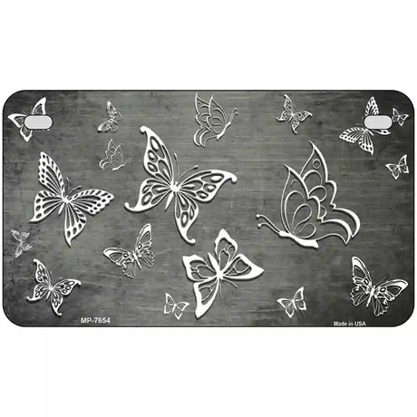 Gray White Butterfly Oil Rubbed Metal Novelty License Plate 7" x 4" (MP)