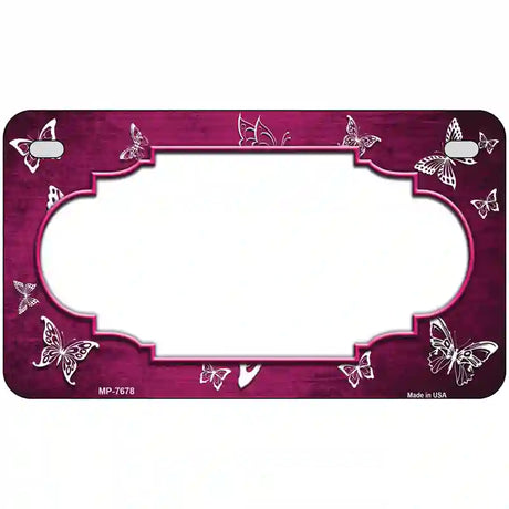 Pink White Scallop Butterfly Oil Rubbed Metal Novelty License Plate 7" x 4" (MP)