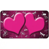 Pink White Dragonfly Hearts Oil Rubbed Metal Novelty License Plate 7" x 4" (MP)