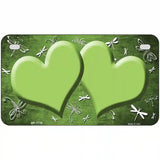 Lime Green White Dragonfly Hearts Oil Rubbed Metal Novelty License Plate 7" x 4" (MP)