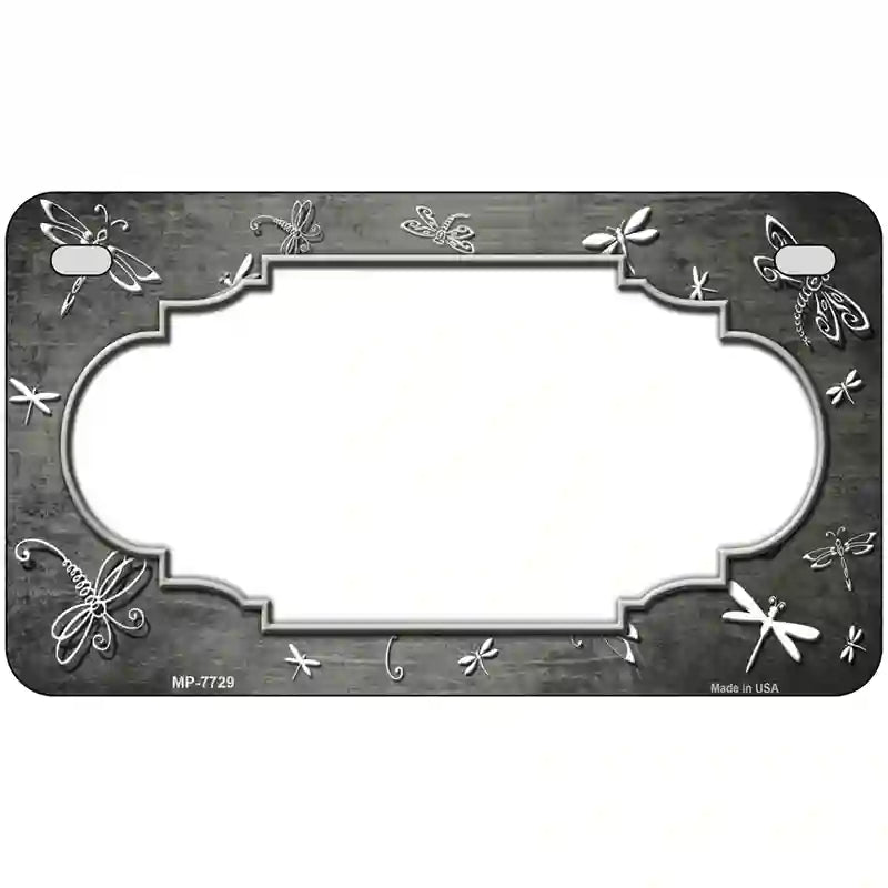 Gray White Dragonfly Scallop Oil Rubbed Metal Novelty License Plate 7" x 4" (MP)
