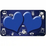 Blue White Owl Hearts Oil Rubbed Metal Novelty License Plate 7" x 4" (MP)
