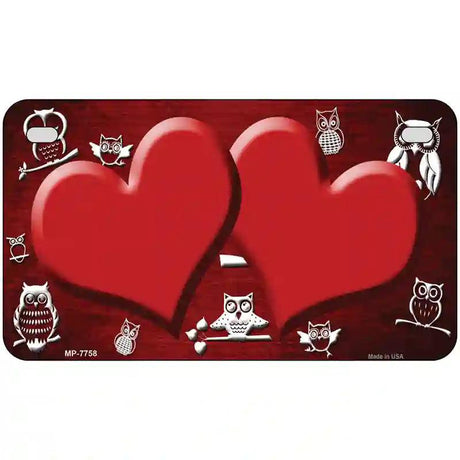 Red White Owl Hearts Oil Rubbed Metal Novelty License Plate 7" x 4" (MP)