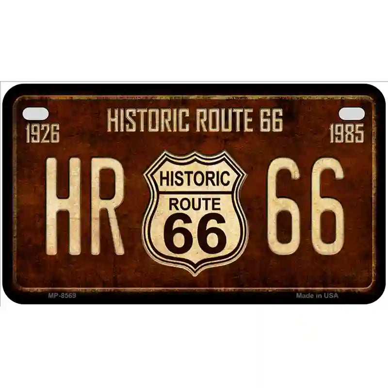 Historic Route 66 Vintage Metal Novelty License Plate 7" x 4" Motorcycle (MP)