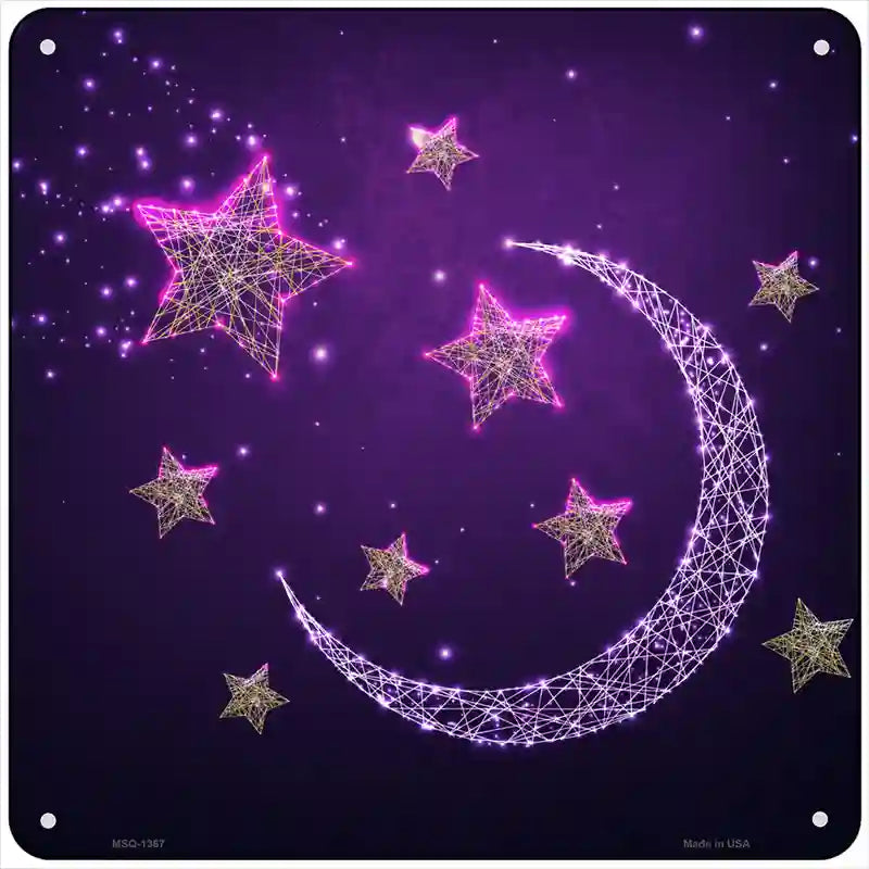 Moon and Stars Novelty Metal Square Sign 6" Sign (MSQ)