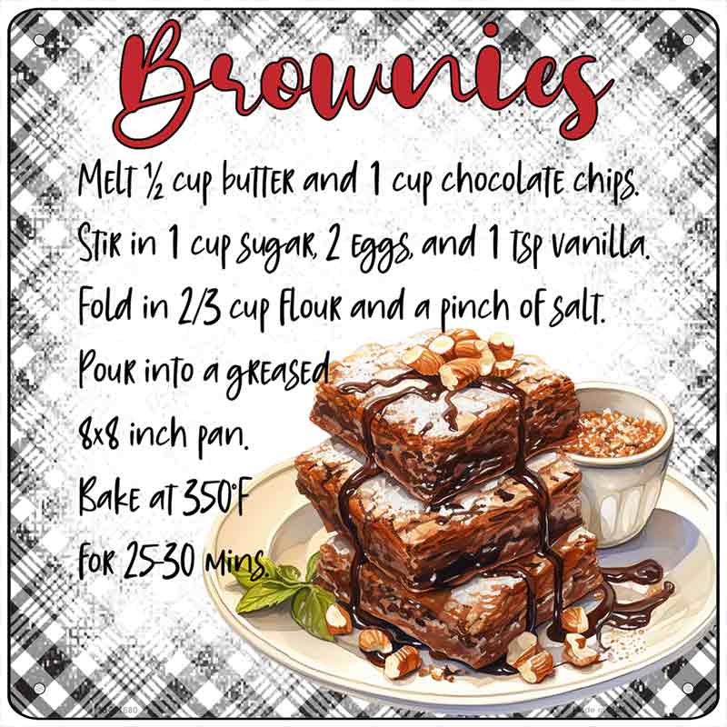 Brownies Recipe Novelty Metal Square Sign SQ-1680