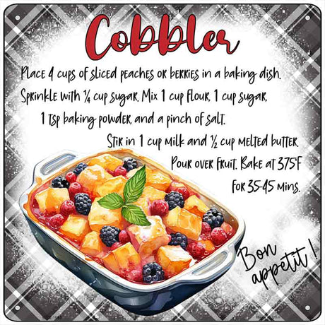 Cobbler Recipe Novelty Metal Square Sign SQ-1685