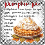 Pumpkin Pie Recipe Novelty Metal Square Sign SQ-1690