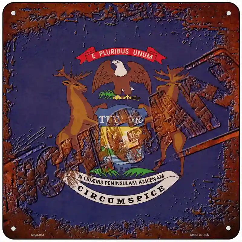 Michigan Rusty Stamped Novelty Metal Square Sign 6" (MSQ)