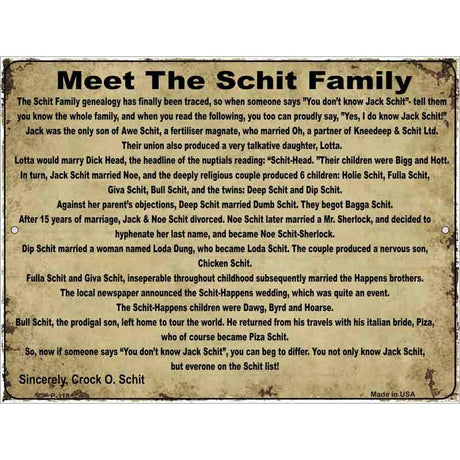 Meet The Schit Family Metal Novelty Parking Sign 9" x 12" (P)