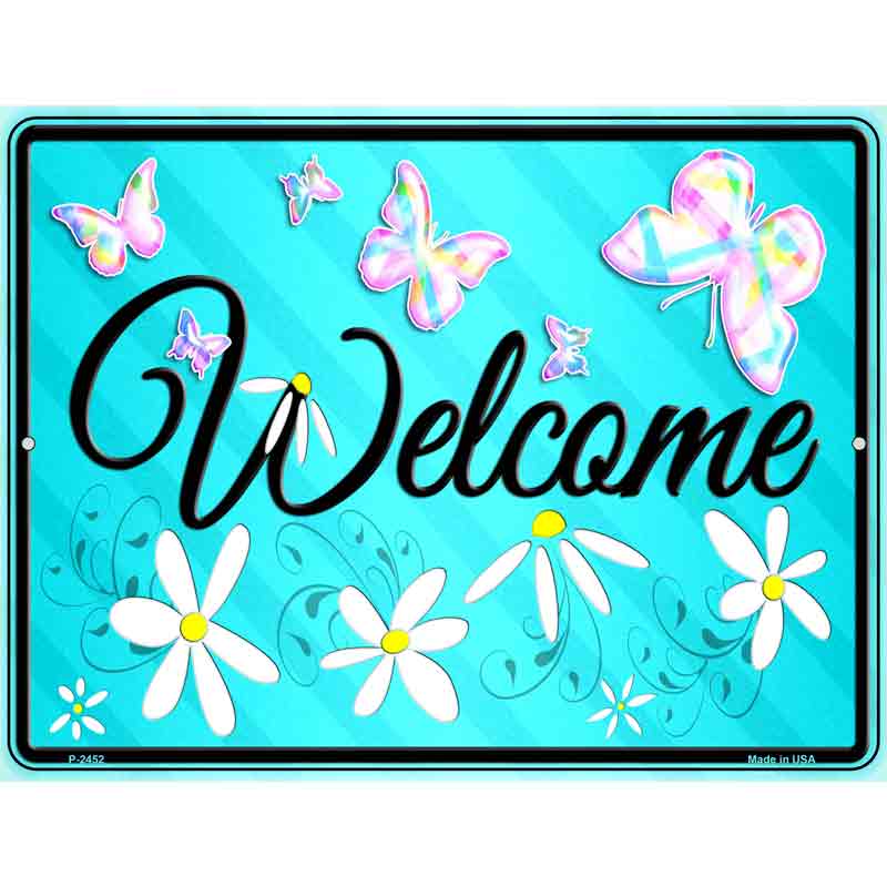 Welcome Blue Novelty Metal Parking Sign 9" x 12" (P)