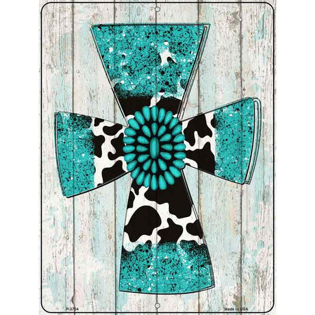 Turquoise Cross Novelty Metal Parking Sign 9" x 12" Sign (P)
