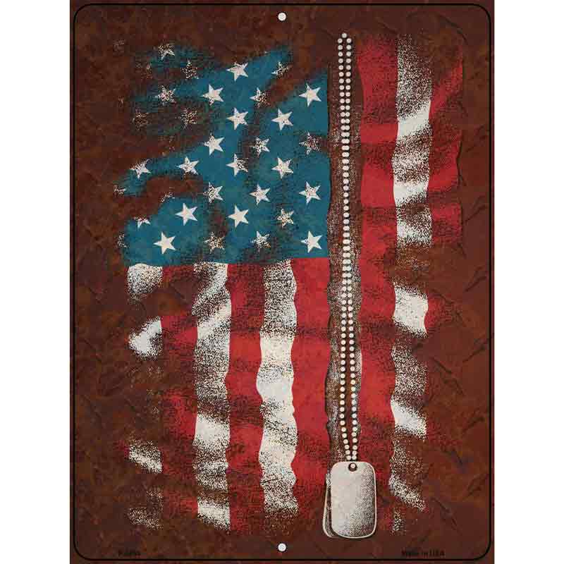 American Flag With Dog Tags Novelty Metal Parking Sign 9" x 12" Sign (P)
