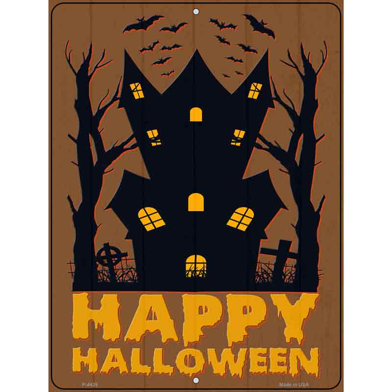 Happy Halloween Haunted House Novelty Metal Parking Sign 9" x 12" Sign (P)