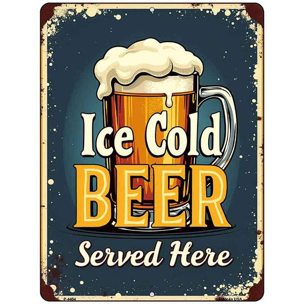 Ice Cold Beer Rustic Vintage Metal Sign - 8x12 Inches, Decorative Bar Sign For Man Cave Or Garage