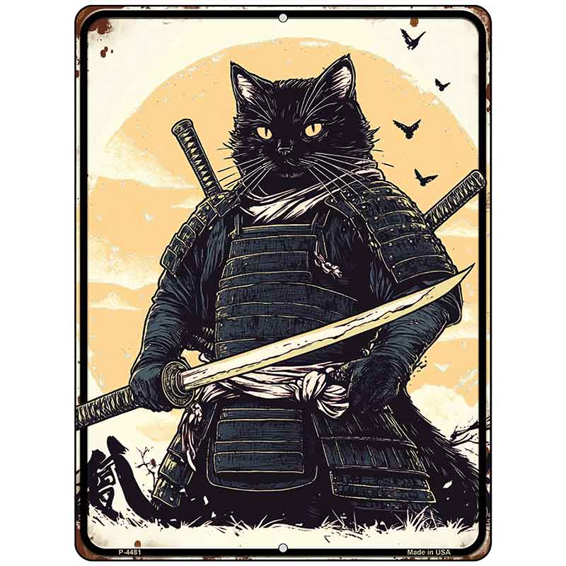 Samurai Cat Metal Novelty Parking Sign P-4481
