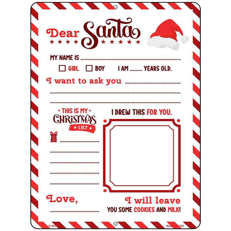 Dear Santa Metal Novelty Parking Sign P-4616