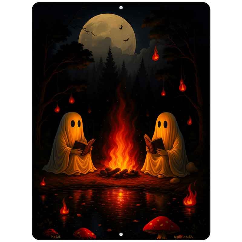 Two Ghosts Around Campfire Metal Novelty Parking Sign P-4625