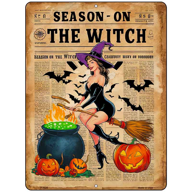 Season On The Witch Metal Novelty Parking Sign P-4626