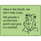 Here in the south, we dont hide crazy E-Card Metal Novelty Parking Sign 9" x 12" (P)
