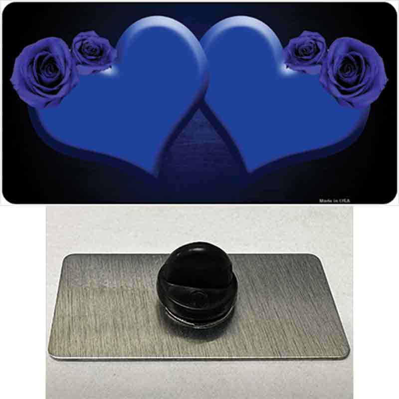 Hearts Over Roses In Blue Novelty Metal Hat Pin