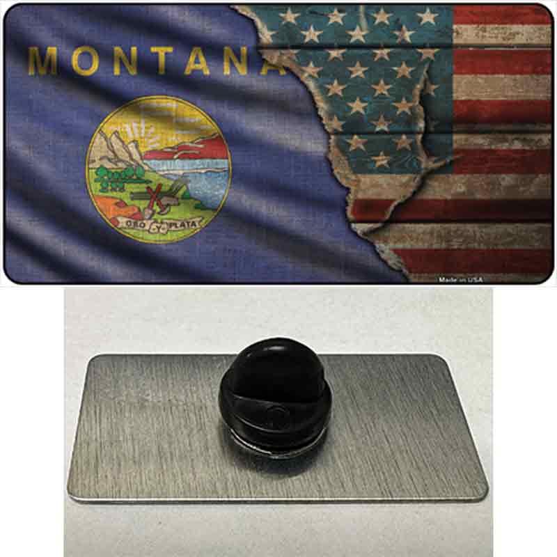 Montana/American Flag Novelty Metal Hat Pin