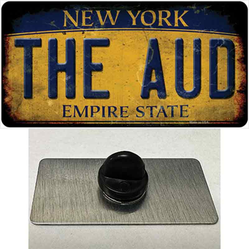 The Aud New York Yellow Novelty Metal Hat Pin Tag 1.5" x 0.75" Lapel Pin (PIN)