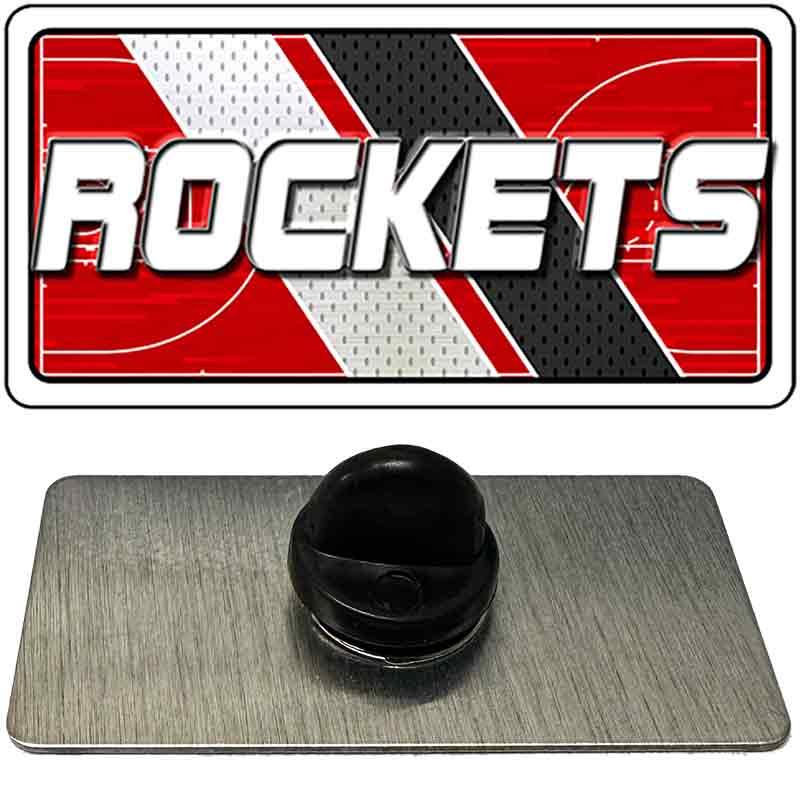 Black rubber grommet on a metal plate with 'ROCKETS' logo above