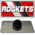 Black rubber grommet on a metal plate with 'ROCKETS' logo above