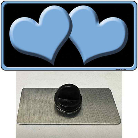 Solid Light Blue Centered Hearts Black Novelty Metal Hat Pin