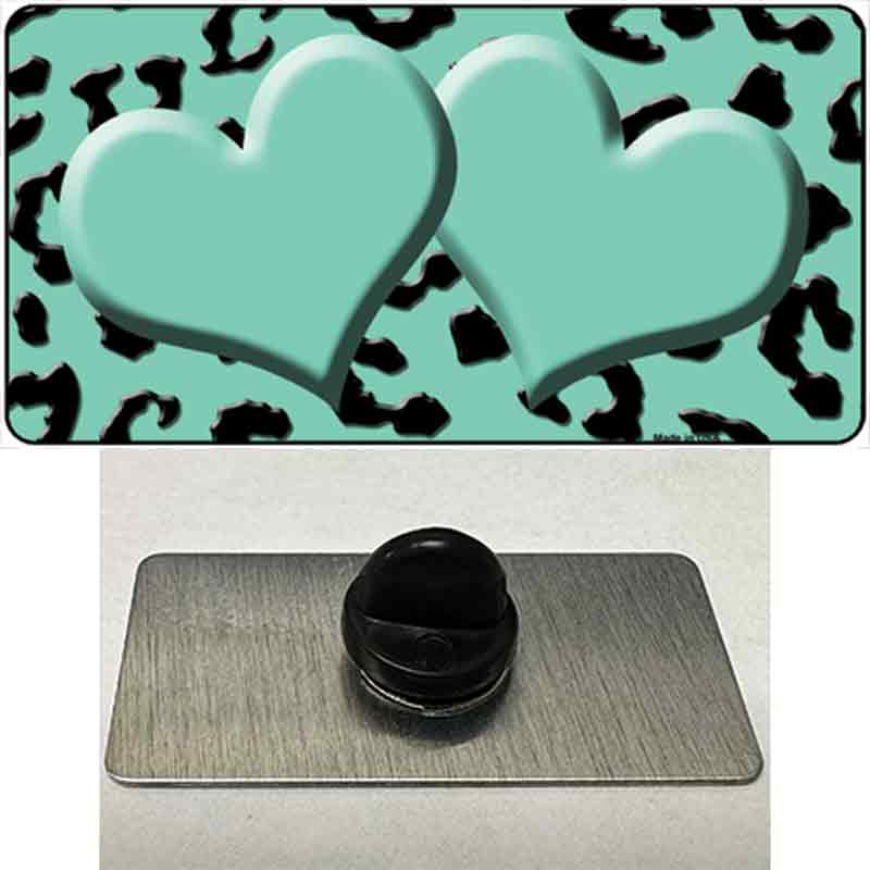 Mint Black Cheetah Mint Center Hearts Novelty Metal Hat Pin