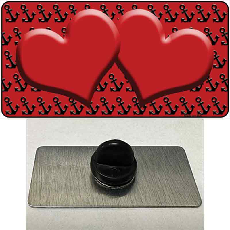 Red Black Anchor Red Heart Center Novelty Metal Hat Pin