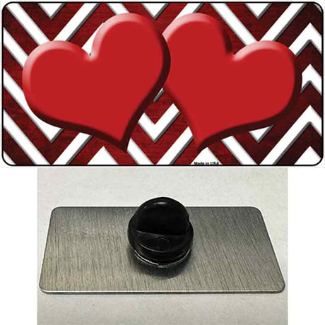 Red White Hearts Chevron Oil Rubbed Novelty Metal Hat Pin