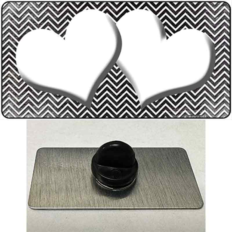 Black White Small Chevron Hearts Oil Rubbed Novelty Metal Hat Pin
