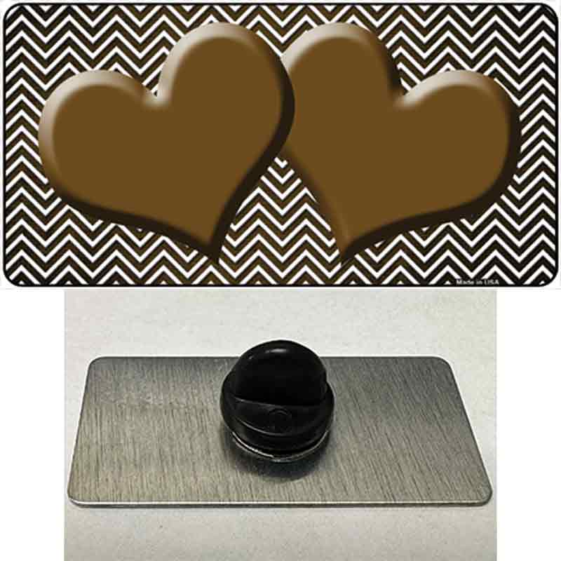 Brown White Small Chevron Hearts Oil Rubbed Novelty Metal Hat Pin