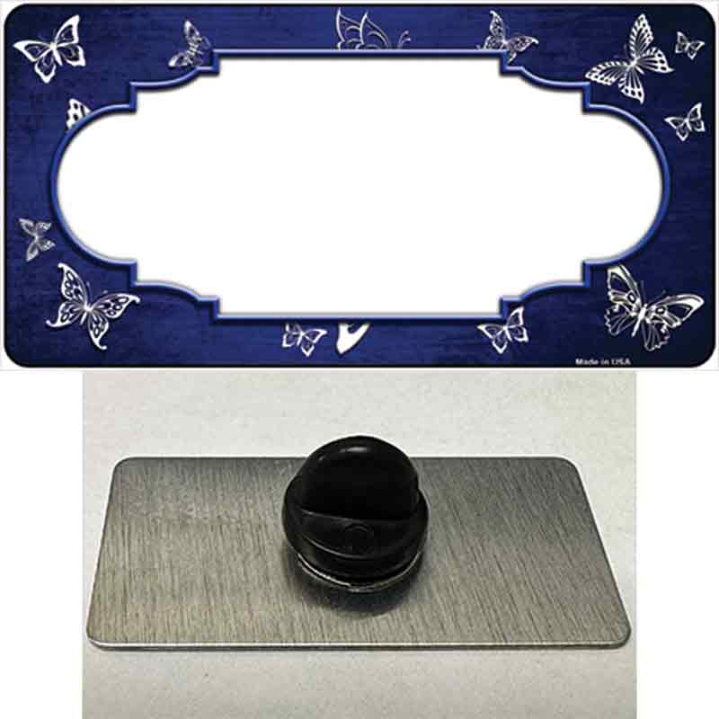 Blue White Scallop Butterfly Oil Rubbed Novelty Metal Hat Pin