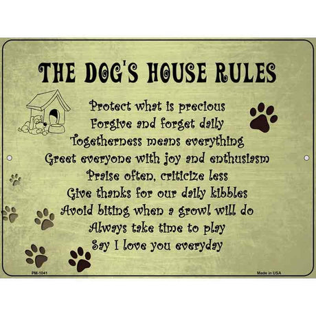 Dog House Rules Metal Novelty Parking Sign 4.5" x 6" (PM)