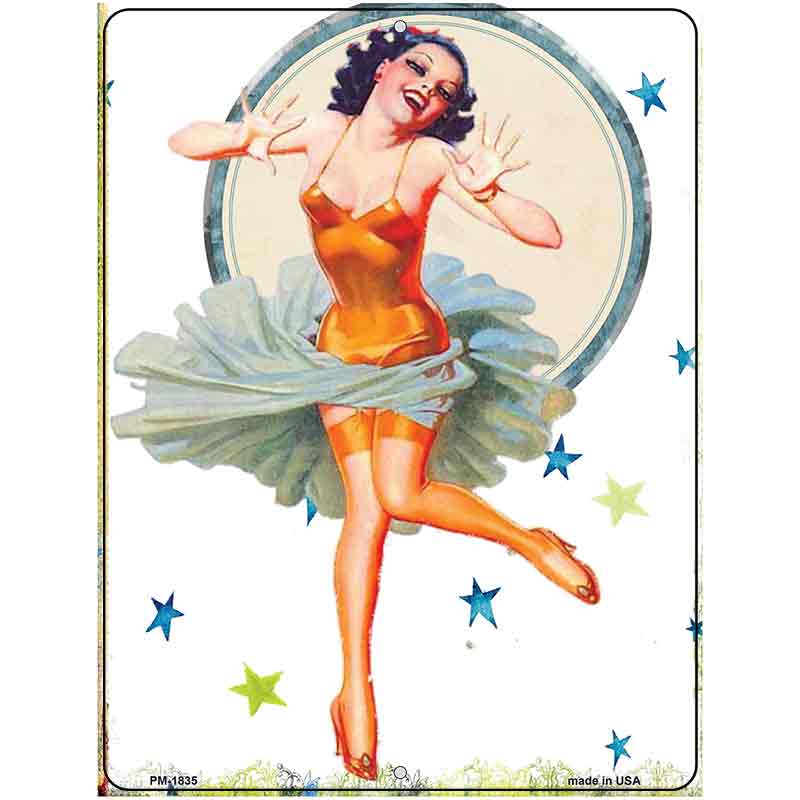 Girl With Orange Body Suit Vintage Pinup Parking Sign 4.5" x 6" Sign (PM)