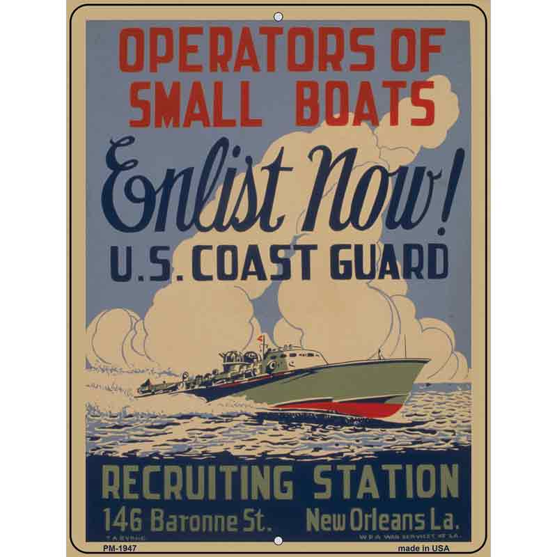 Enlist Now Coast Guard Vintage Poster Parking Sign 4.5" x 6" Sign (PM)