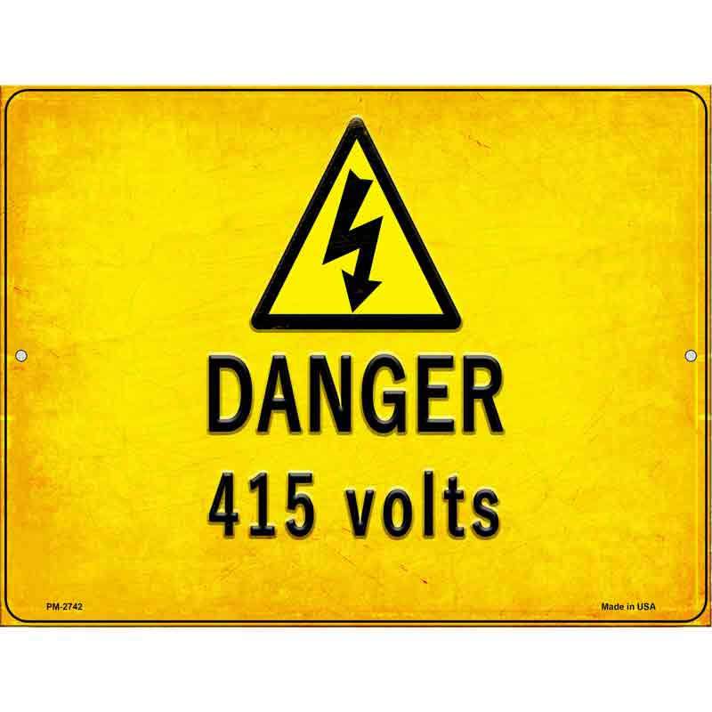 Danger 415 Volts Novelty Metal Parking Sign 4.5" x 6" (PM)