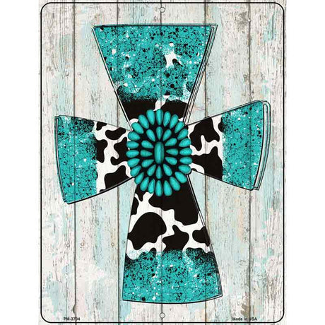 Turquoise Cross Novelty Metal Parking Sign 4.5" x 6" Sign (PM)